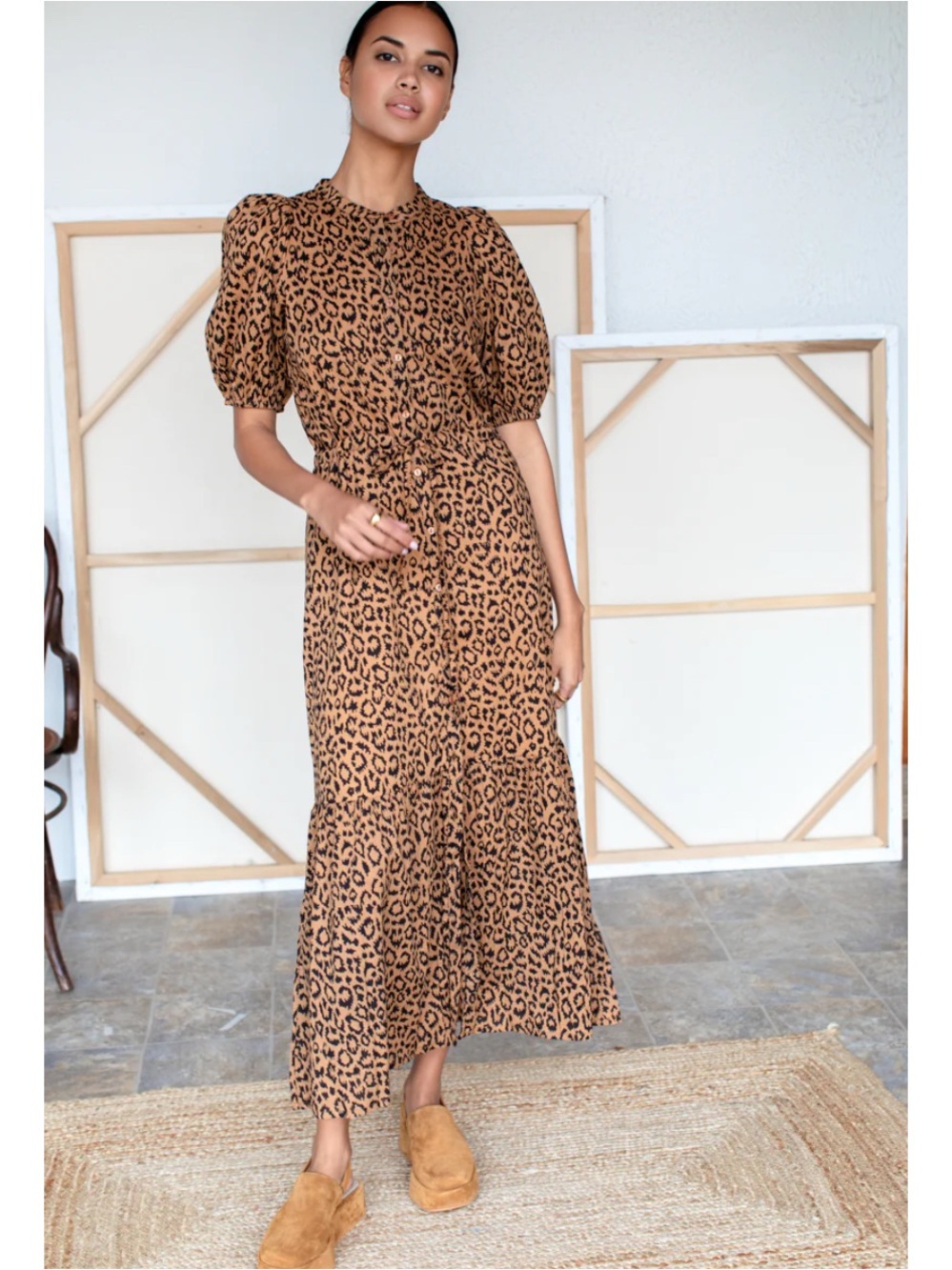 Emerson Fry India Collection Lucy Dress Vintage Leopard Organic Cotton Sz Small